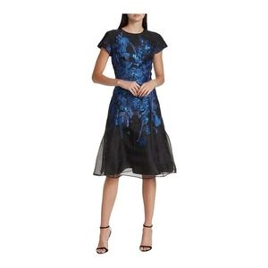 Teri Jon by Rickie Freeman Metallic Floral Knee-length Dress Size 2 NWT
